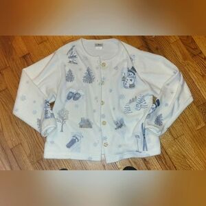 90s Winter Themed Cardigan Sweater with Snowman and Tree Design Size Medium